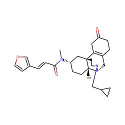 CN(C(=O)/C=C/c1ccoc1)[C@H]1CC[C@@]2(O)[C@H]3CC4=C(CC(=O)CC4)[C@@]2(CCN3CC2CC2)C1 ZINC000095558968