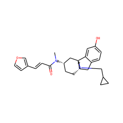 CN(C(=O)/C=C/c1ccoc1)[C@H]1CC[C@]23Cc4ccc(O)cc4[C@]2(CCN(CC2CC2)C3)C1 ZINC000084617968