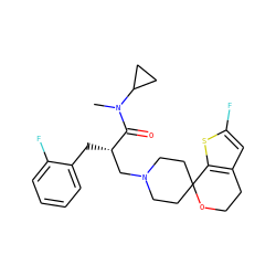 CN(C(=O)[C@@H](Cc1ccccc1F)CN1CCC2(CC1)OCCc1cc(F)sc12)C1CC1 ZINC000084742545