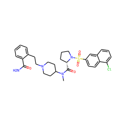 CN(C(=O)[C@@H]1CCCN1S(=O)(=O)c1ccc2c(Cl)cccc2c1)C1CCN(CCc2ccccc2C(N)=O)CC1 ZINC000028895548