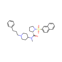 CN(C(=O)[C@@H]1CCCN1S(=O)(=O)c1ccc2ccccc2c1)C1CCN(CCCc2ccccc2)CC1 ZINC000028895403