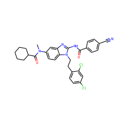 CN(C(=O)C1CCCCC1)c1ccc2c(c1)nc(NC(=O)c1ccc(C#N)cc1)n2CCc1ccc(Cl)cc1Cl ZINC000049878282