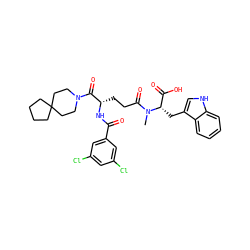 CN(C(=O)CC[C@H](NC(=O)c1cc(Cl)cc(Cl)c1)C(=O)N1CCC2(CCCC2)CC1)[C@@H](Cc1c[nH]c2ccccc12)C(=O)O ZINC000003932816