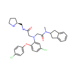 CN(C(=O)CN(CC(=O)NC[C@@H]1CCCN1)c1cc(Cl)ccc1Oc1ccc(Cl)cc1)C1Cc2ccccc2C1 ZINC000299834869