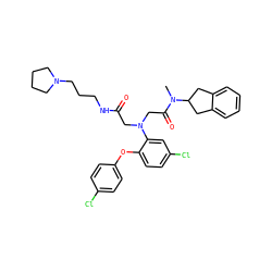 CN(C(=O)CN(CC(=O)NCCCN1CCCC1)c1cc(Cl)ccc1Oc1ccc(Cl)cc1)C1Cc2ccccc2C1 ZINC000299833649