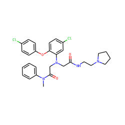 CN(C(=O)CN(CC(=O)NCCN1CCCC1)c1cc(Cl)ccc1Oc1ccc(Cl)cc1)c1ccccc1 ZINC000299827723