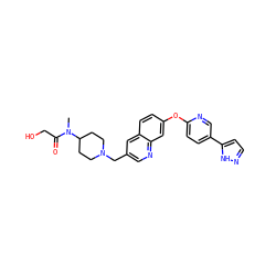 CN(C(=O)CO)C1CCN(Cc2cnc3cc(Oc4ccc(-c5ccn[nH]5)cn4)ccc3c2)CC1 ZINC000215848548