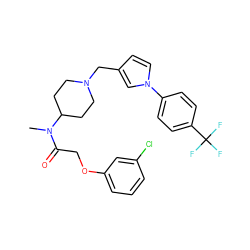 CN(C(=O)COc1cccc(Cl)c1)C1CCN(Cc2ccn(-c3ccc(C(F)(F)F)cc3)c2)CC1 ZINC000038228560