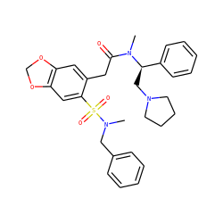 CN(C(=O)Cc1cc2c(cc1S(=O)(=O)N(C)Cc1ccccc1)OCO2)[C@H](CN1CCCC1)c1ccccc1 ZINC000029042552