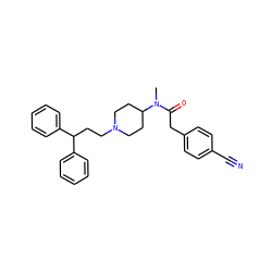 CN(C(=O)Cc1ccc(C#N)cc1)C1CCN(CCC(c2ccccc2)c2ccccc2)CC1 ZINC000028131652