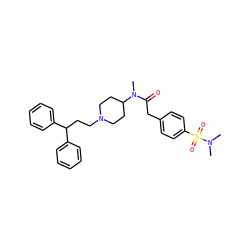 CN(C(=O)Cc1ccc(S(=O)(=O)N(C)C)cc1)C1CCN(CCC(c2ccccc2)c2ccccc2)CC1 ZINC000028336938