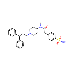 CN(C(=O)Cc1ccc(S(N)(=O)=O)cc1)C1CCN(CCC(c2ccccc2)c2ccccc2)CC1 ZINC000028357180