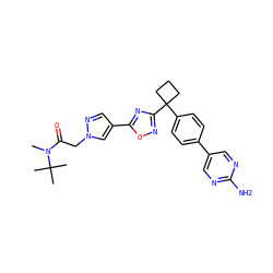 CN(C(=O)Cn1cc(-c2nc(C3(c4ccc(-c5cnc(N)nc5)cc4)CCC3)no2)cn1)C(C)(C)C ZINC000149767258