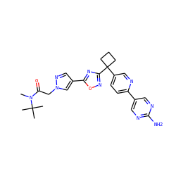 CN(C(=O)Cn1cc(-c2nc(C3(c4ccc(-c5cnc(N)nc5)nc4)CCC3)no2)cn1)C(C)(C)C ZINC000096175549