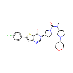 CN(C(=O)N1CC[C@@H](n2cnc3cc(-c4ccc(Cl)cc4)sc3c2=O)C1)[C@@H]1CCN(C2CCOCC2)C1 ZINC000028818530