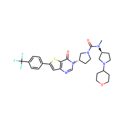 CN(C(=O)N1CC[C@H](n2cnc3cc(-c4ccc(C(F)(F)F)cc4)sc3c2=O)C1)[C@H]1CCN(C2CCOCC2)C1 ZINC000028818557