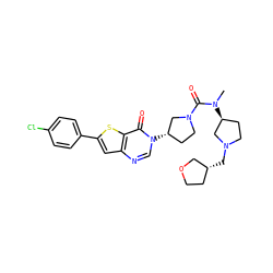 CN(C(=O)N1CC[C@H](n2cnc3cc(-c4ccc(Cl)cc4)sc3c2=O)C1)[C@H]1CCN(C[C@@H]2CCOC2)C1 ZINC000028818510