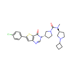 CN(C(=O)N1CC[C@H](n2cnc3cc(-c4ccc(Cl)cc4)sc3c2=O)C1)[C@H]1CCN(C2CCC2)C1 ZINC000028818482