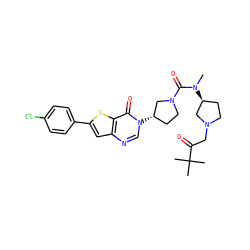 CN(C(=O)N1CC[C@H](n2cnc3cc(-c4ccc(Cl)cc4)sc3c2=O)C1)[C@H]1CCN(CC(=O)C(C)(C)C)C1 ZINC000028818526