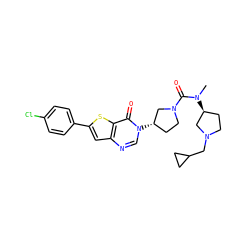 CN(C(=O)N1CC[C@H](n2cnc3cc(-c4ccc(Cl)cc4)sc3c2=O)C1)[C@H]1CCN(CC2CC2)C1 ZINC000028818496