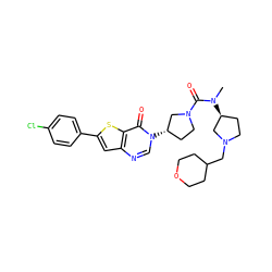 CN(C(=O)N1CC[C@H](n2cnc3cc(-c4ccc(Cl)cc4)sc3c2=O)C1)[C@H]1CCN(CC2CCOCC2)C1 ZINC000028818522