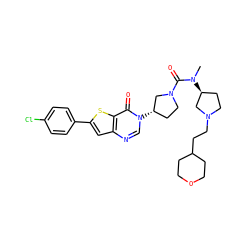 CN(C(=O)N1CC[C@H](n2cnc3cc(-c4ccc(Cl)cc4)sc3c2=O)C1)[C@H]1CCN(CCC2CCOCC2)C1 ZINC000028818524