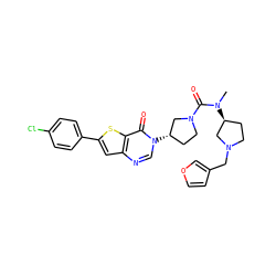 CN(C(=O)N1CC[C@H](n2cnc3cc(-c4ccc(Cl)cc4)sc3c2=O)C1)[C@H]1CCN(Cc2ccoc2)C1 ZINC000028818504