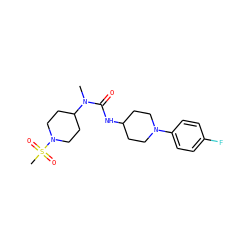 CN(C(=O)NC1CCN(c2ccc(F)cc2)CC1)C1CCN(S(C)(=O)=O)CC1 ZINC000029126536