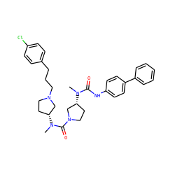CN(C(=O)Nc1ccc(-c2ccccc2)cc1)[C@@H]1CCN(C(=O)N(C)[C@@H]2CCN(CCCc3ccc(Cl)cc3)C2)C1 ZINC000028128385