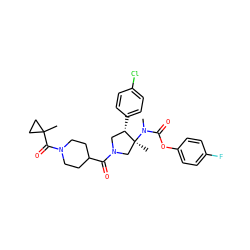 CN(C(=O)Oc1ccc(F)cc1)[C@@]1(C)CN(C(=O)C2CCN(C(=O)C3(C)CC3)CC2)C[C@@H]1c1ccc(Cl)cc1 ZINC000169698924