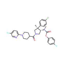 CN(C(=O)Oc1ccc(F)cc1)[C@@H]1CN(C(=O)C2CCN(c3ccc(F)cn3)CC2)C[C@@]1(C)c1ccc(Cl)cc1 ZINC000169698940
