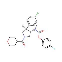 CN(C(=O)Oc1ccc(F)cc1)[C@@H]1CN(C(=O)C2CCOCC2)C[C@@]1(C)c1ccc(Cl)cc1 ZINC000169698945