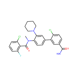 CN(C(=O)c1c(F)cccc1Cl)c1ccc(-c2cc(C(N)=O)ccc2Cl)cc1N1CCCCC1 ZINC000221939246