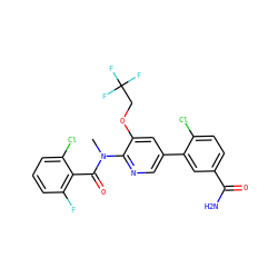 CN(C(=O)c1c(F)cccc1Cl)c1ncc(-c2cc(C(N)=O)ccc2Cl)cc1OCC(F)(F)F ZINC000217863809