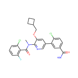 CN(C(=O)c1c(F)cccc1Cl)c1ncc(-c2cc(C(N)=O)ccc2Cl)cc1OCC1CCC1 ZINC000221933381
