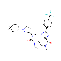 CN(C(=O)c1c[nH]c(-c2ccc(C(F)(F)F)cc2)n1)[C@@H]1CCN(C(=O)N(C)[C@@H]2CCN(C3CCC(C)(C)CC3)C2)C1 ZINC000028136299