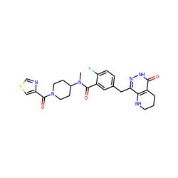 CN(C(=O)c1cc(Cc2n[nH]c(=O)c3c2NCCC3)ccc1F)C1CCN(C(=O)c2cscn2)CC1 ZINC000140232389