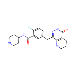 CN(C(=O)c1cc(Cc2n[nH]c(=O)c3c2NCCC3)ccc1F)C1CCNCC1 ZINC000140355528