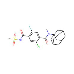 CN(C(=O)c1cc(F)c(C(=O)NS(C)(=O)=O)cc1Cl)C12CC3CC(CC(C3)C1)C2 ZINC000261082494