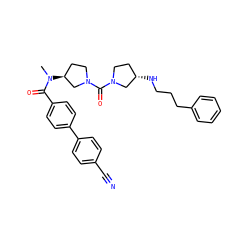 CN(C(=O)c1ccc(-c2ccc(C#N)cc2)cc1)[C@H]1CCN(C(=O)N2CC[C@H](NCCCc3ccccc3)C2)C1 ZINC000036351602