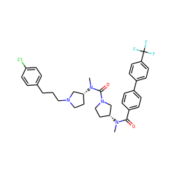 CN(C(=O)c1ccc(-c2ccc(C(F)(F)F)cc2)cc1)[C@@H]1CCN(C(=O)N(C)[C@@H]2CCN(CCCc3ccc(Cl)cc3)C2)C1 ZINC000028124718