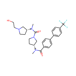CN(C(=O)c1ccc(-c2ccc(C(F)(F)F)cc2)cc1)[C@@H]1CCN(C(=O)N(C)[C@@H]2CCN(CCO)C2)C1 ZINC000028124705