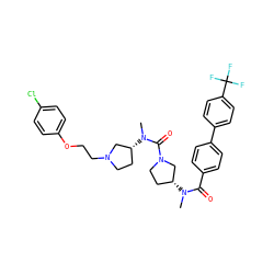 CN(C(=O)c1ccc(-c2ccc(C(F)(F)F)cc2)cc1)[C@@H]1CCN(C(=O)N(C)[C@@H]2CCN(CCOc3ccc(Cl)cc3)C2)C1 ZINC000028128331