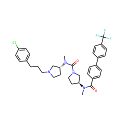 CN(C(=O)c1ccc(-c2ccc(C(F)(F)F)cc2)cc1)[C@H]1CCN(C(=O)N(C)[C@@H]2CCN(CCCc3ccc(Cl)cc3)C2)C1 ZINC000036351476