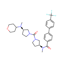CN(C(=O)c1ccc(-c2ccc(C(F)(F)F)cc2)cc1)[C@H]1CCN(C(=O)N2CC[C@@H](N(C)C3CCOCC3)C2)C1 ZINC000036351570