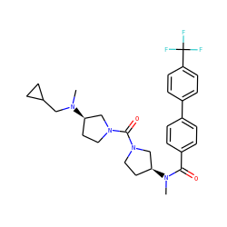 CN(C(=O)c1ccc(-c2ccc(C(F)(F)F)cc2)cc1)[C@H]1CCN(C(=O)N2CC[C@@H](N(C)CC3CC3)C2)C1 ZINC000036351601