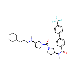 CN(C(=O)c1ccc(-c2ccc(C(F)(F)F)cc2)cc1)[C@H]1CCN(C(=O)N2CC[C@@H](N(C)CCCC3CCCCC3)C2)C1 ZINC000036351591