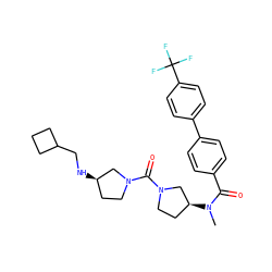 CN(C(=O)c1ccc(-c2ccc(C(F)(F)F)cc2)cc1)[C@H]1CCN(C(=O)N2CC[C@@H](NCC3CCC3)C2)C1 ZINC000036351612
