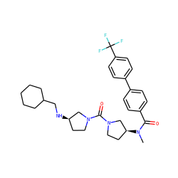 CN(C(=O)c1ccc(-c2ccc(C(F)(F)F)cc2)cc1)[C@H]1CCN(C(=O)N2CC[C@@H](NCC3CCCCC3)C2)C1 ZINC000036351623
