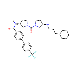 CN(C(=O)c1ccc(-c2ccc(C(F)(F)F)cc2)cc1)[C@H]1CCN(C(=O)N2CC[C@@H](NCCCC3CCCCC3)C2)C1 ZINC000038149532